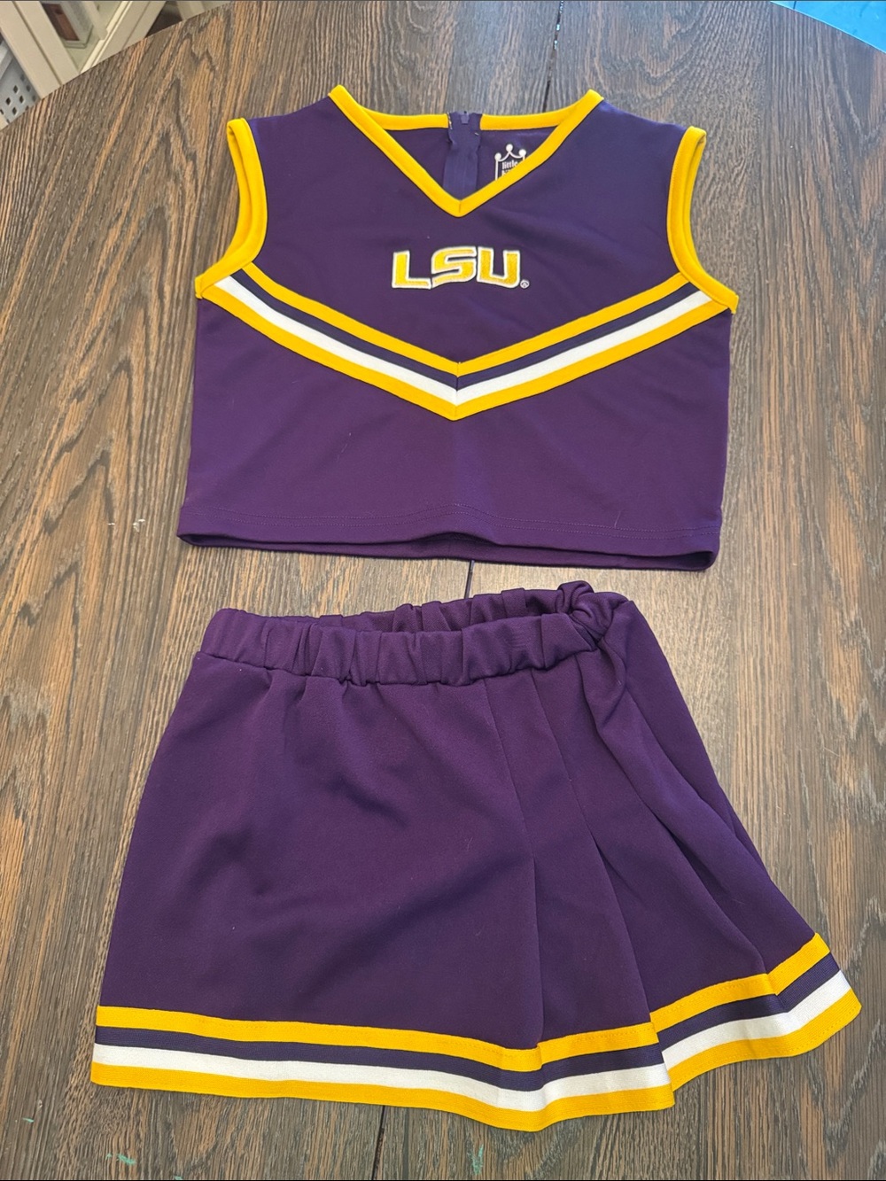 LSU Purple and Gold Cheer Skirt with Little King Label